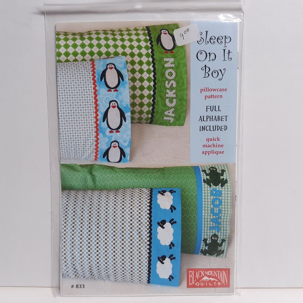 New Penguin Sheep Frog Pillowcase Applique Pattern Black Mountain Quilts #833